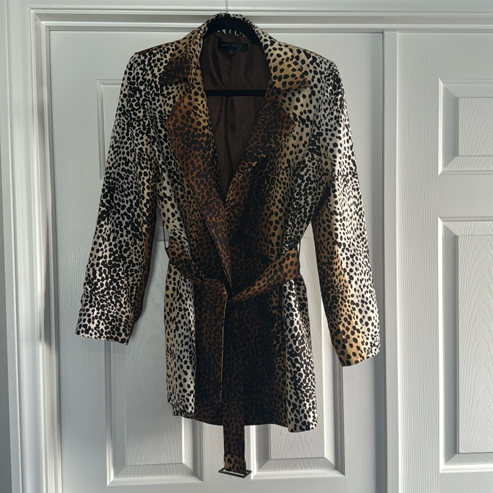 Anne Klein Leopard-Print Belted Blazer in Brown and Black